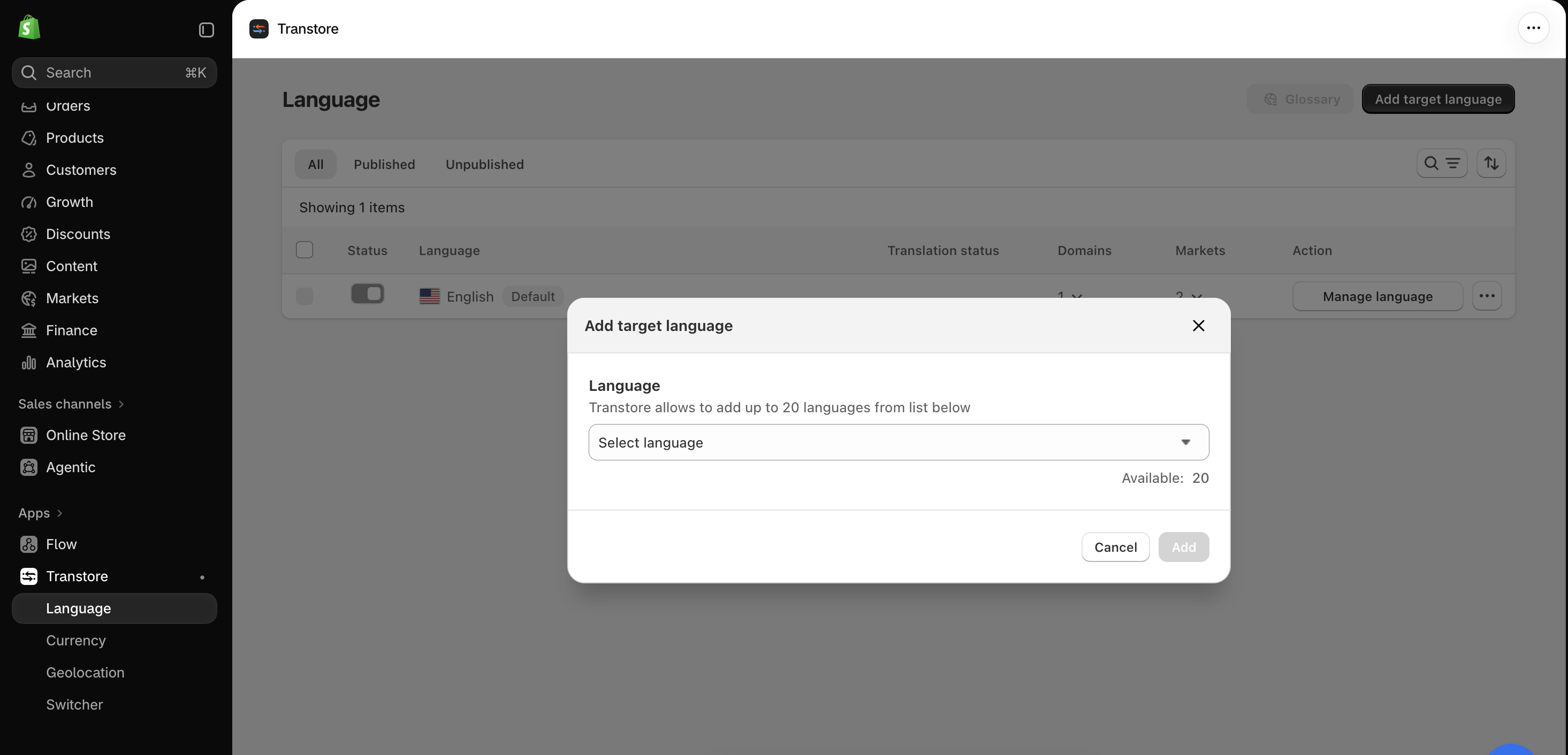 Add target languages in Transtore